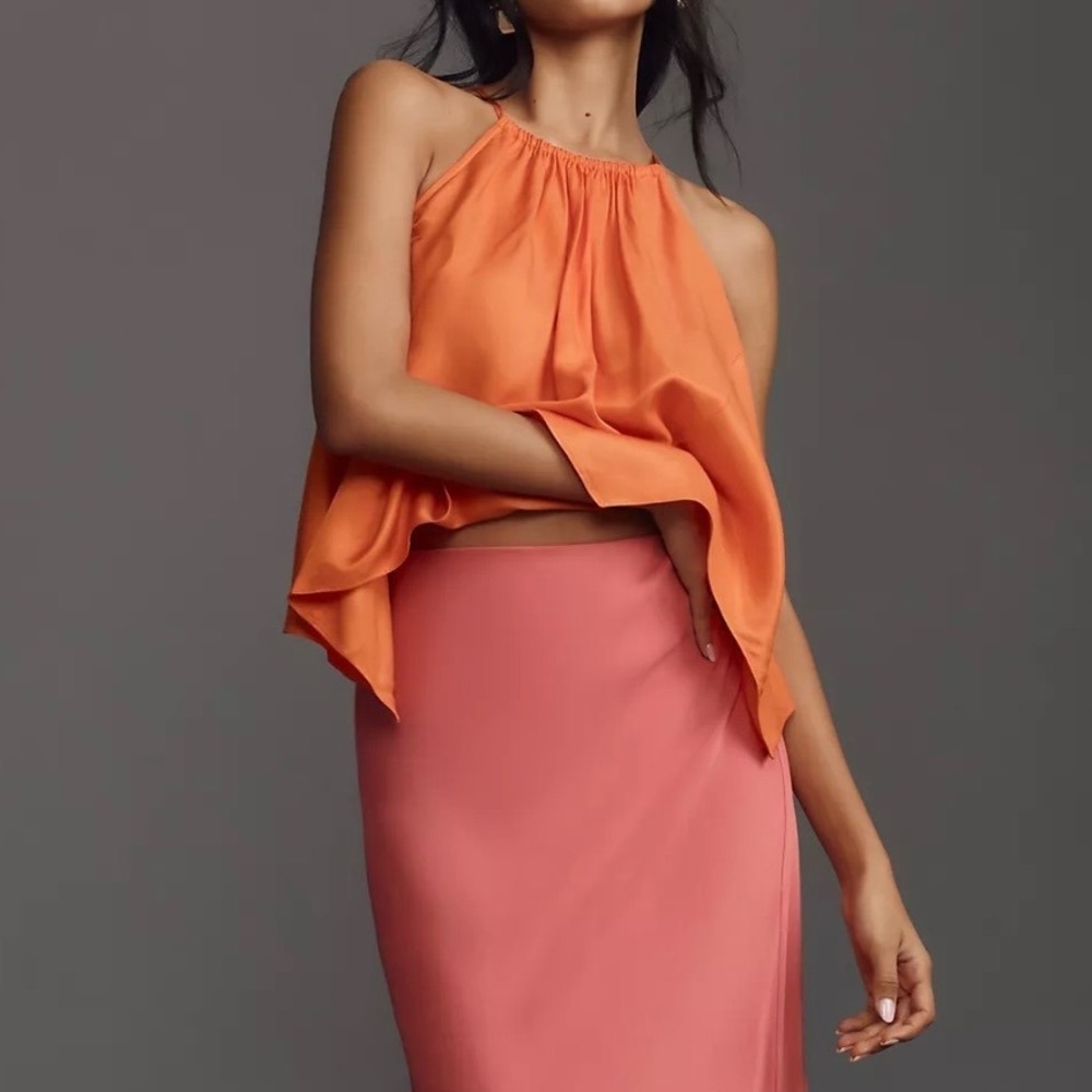 Anthropologie Maeve Orange Asymmetrical Silky Swing Tank Top SZ XS Flowy